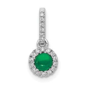 14k White Gold Halo Diamond and Cabochon .47 Green Emerald Charm Pendant